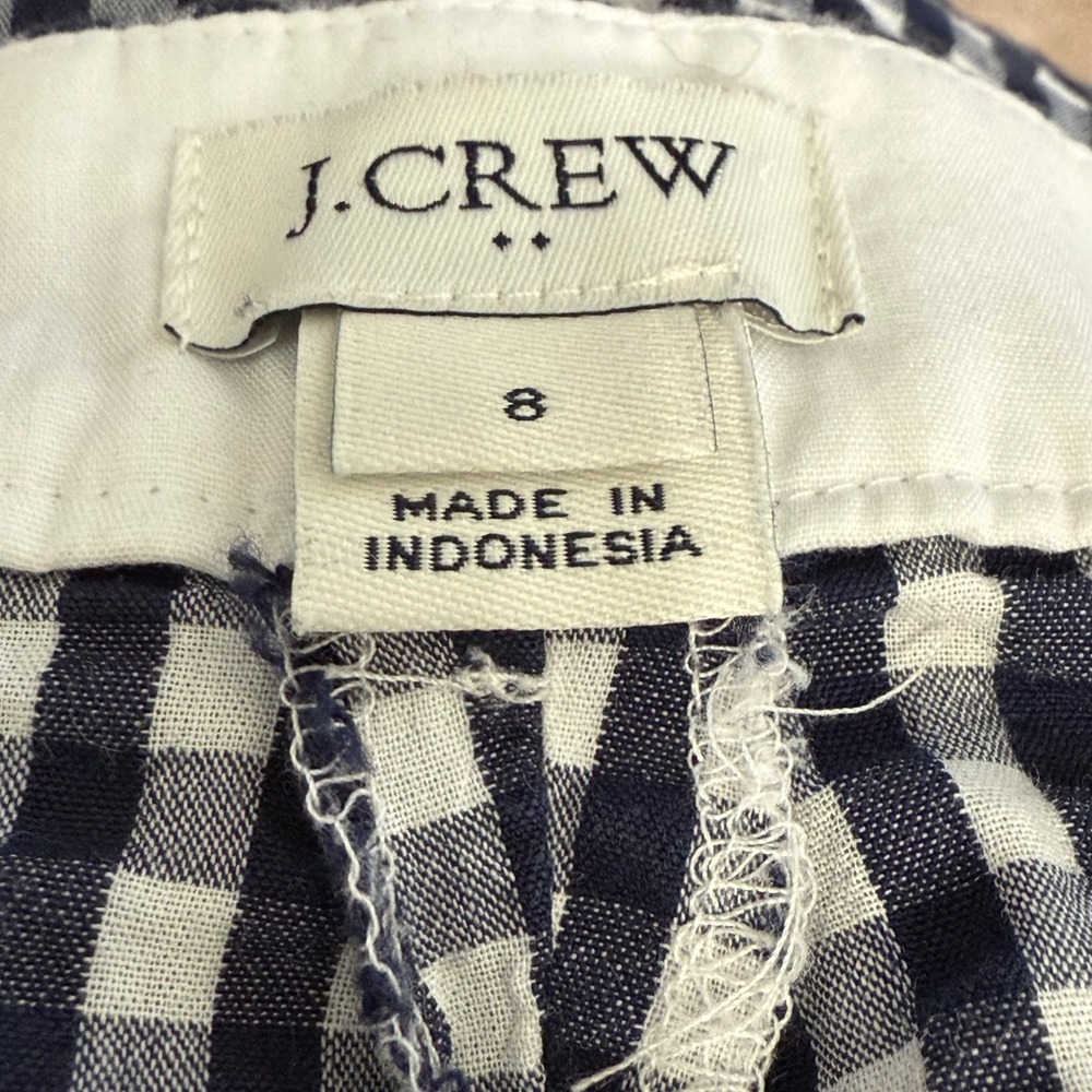 J. Crew Gingham Check Cropped Pants Women's Size 8 Blue White Cotton‎ Blend - Picture 2 of 11